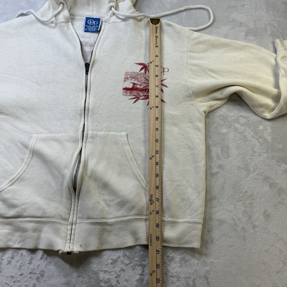 Vintage 80s OP Ocean Pacific Zip Hoodie USA Surf Skate Mens M Cream - Picture 7 of 9
